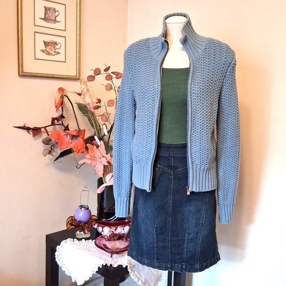 NWOT Peak Performance Women’s Baby Blue Long Sleeve Crochet Knit Cardigan Jacket - Picture 7 of 11